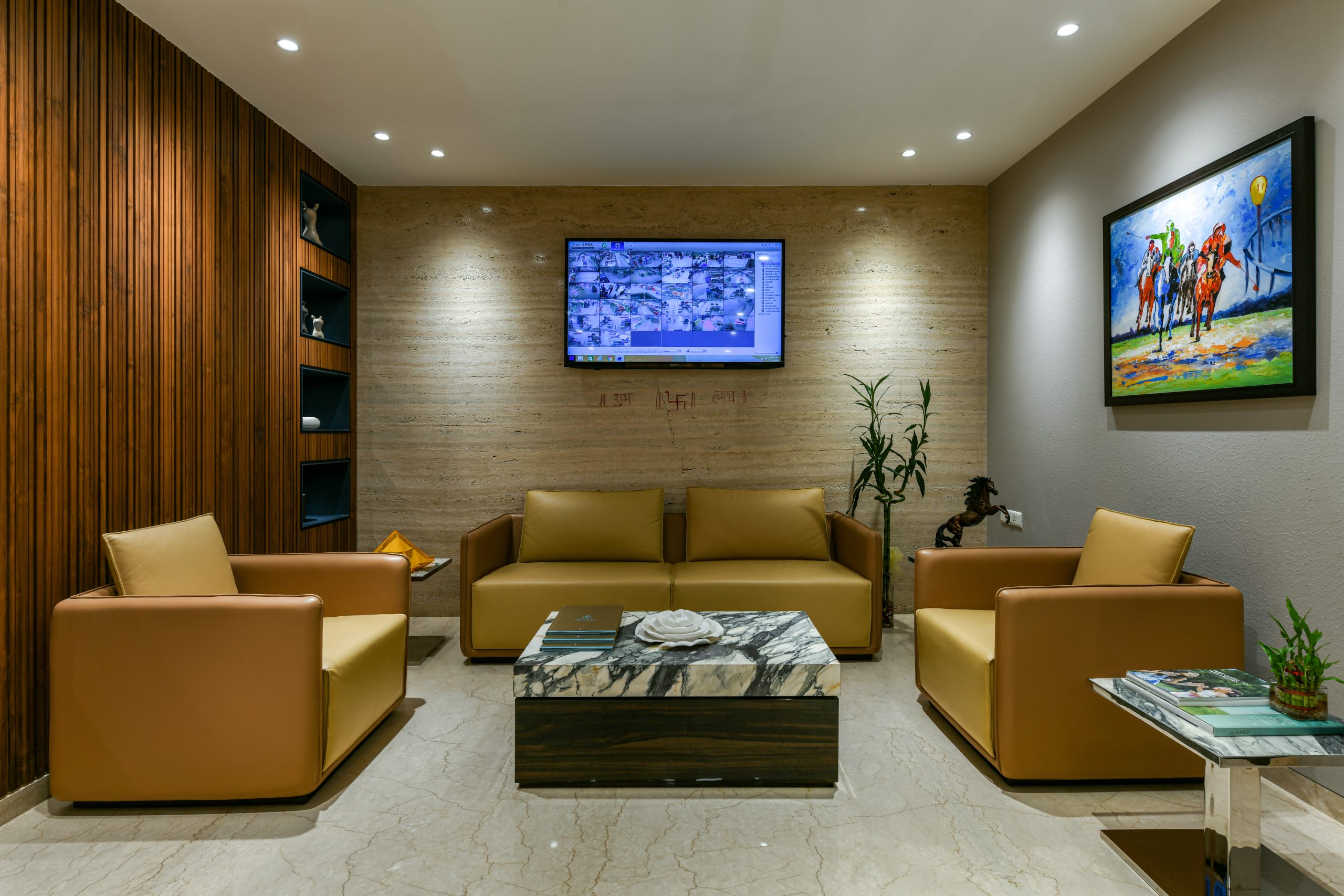 3 sofas on the marble floor